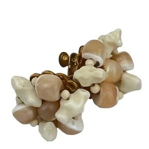 Miriam Haskell Earrings Vintage Signed Faux Coral Shell Beaded Clip/ Screw back